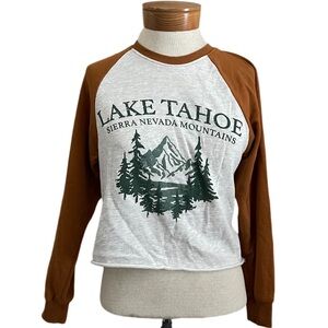 ✨SO Lake Tahoe Retro Graphic Copper Raglan Cropped Sweater Shirt